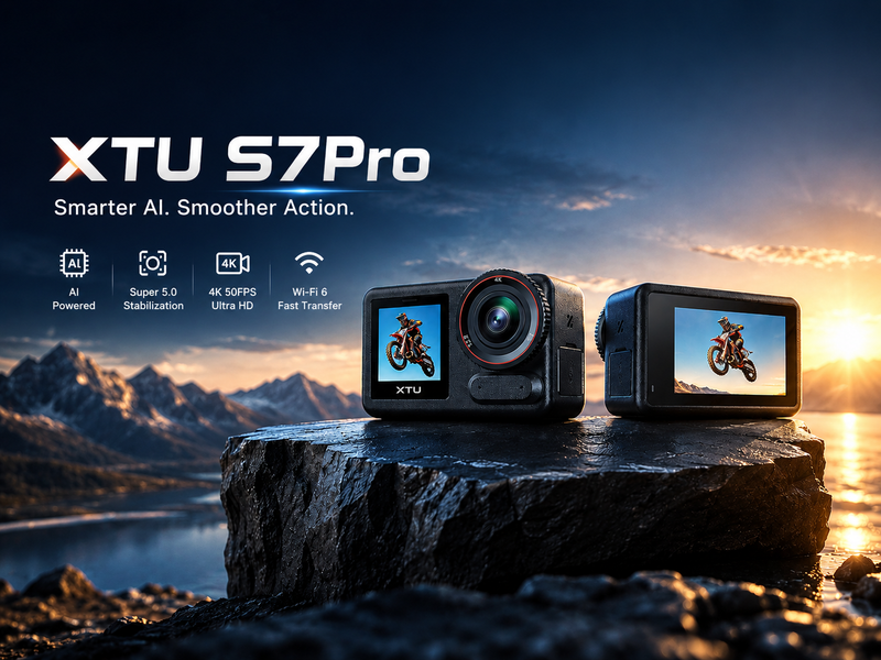 XTU S7 Pro | Dual-Screen Action Camera: 4K 50fps, 5.0 Super Stabilization & AI Night Vision