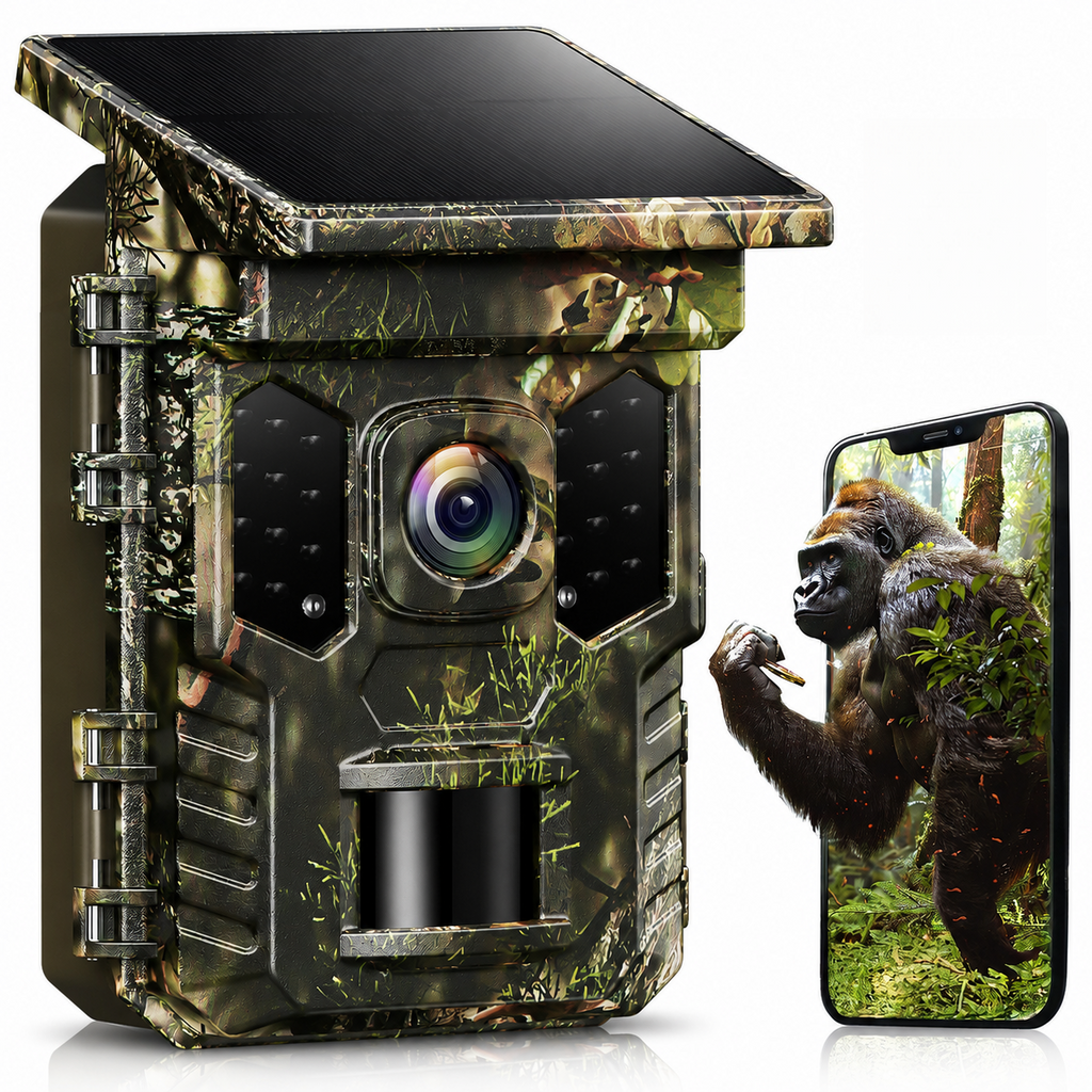 XTU SV-TCQSW Solar WiFi Trail Camera with Bluetooth, 64MP 4K Wildlife Game Camera, 0.2s Motion Activated Trigger, Low-Glow IR Night Vision