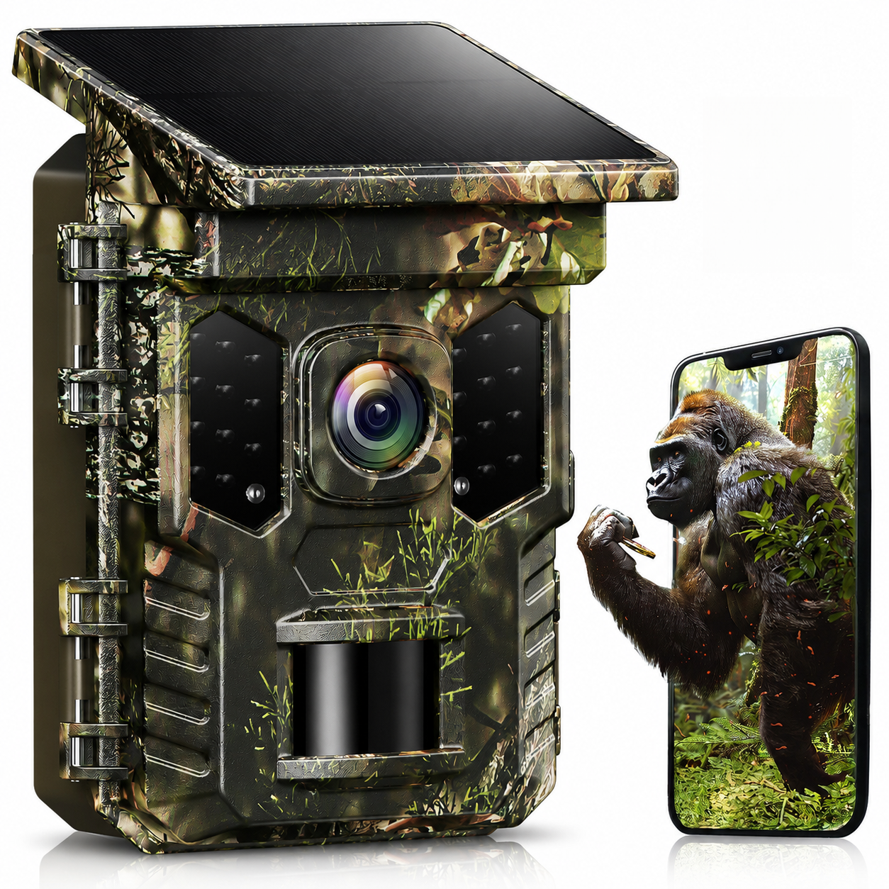 XTU SV-TCQSW Solar WiFi Trail Camera with Bluetooth, 64MP 4K Wildlife Game Camera, 0.2s Motion Activated Trigger, Low-Glow IR Night Vision