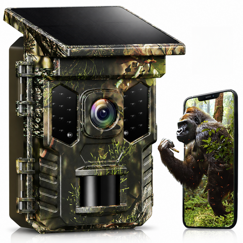 XTU SV-TCQSW Solar WiFi Trail Camera with Bluetooth, 64MP 4K Wildlife Game Camera, 0.2s Motion Activated Trigger, Low-Glow IR Night Vision