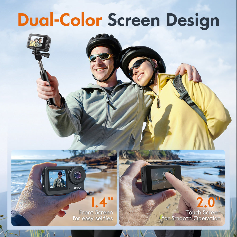 Caméra d'action XTU S6 4K30fps avec stabilisation d'image et carte SD 64G