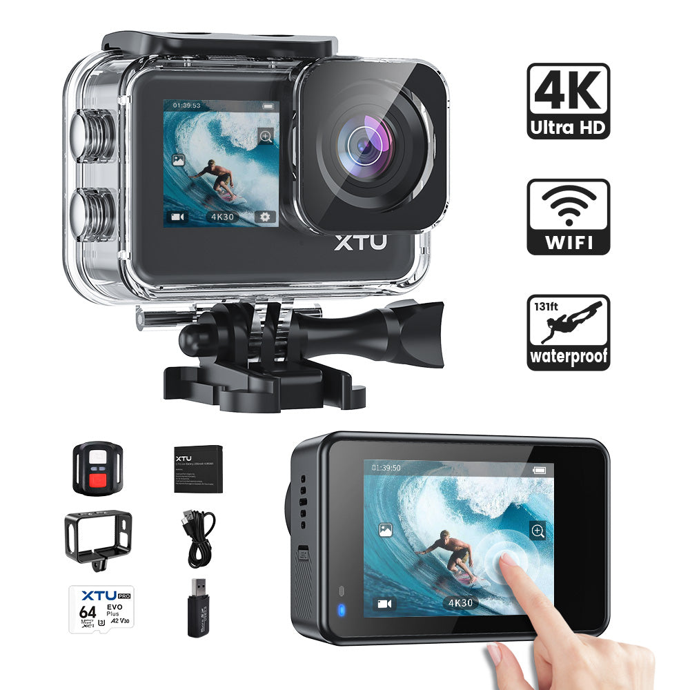 Caméra d'action XTU S6 4K30fps avec stabilisation d'image et carte SD 64G