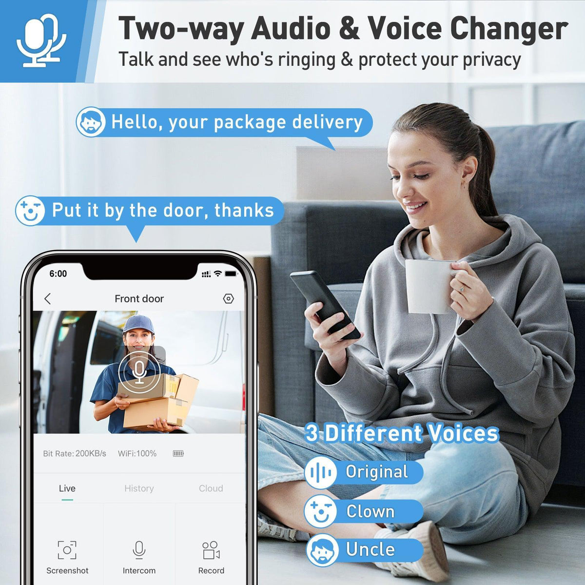 XTU J7 2K Smart Video Doorbell Camera with PIR Motion Detection, Night Vision, 2-Way Audio, SD Card & Cloud Storage