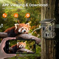 XTU SV-TCQSW Solar WiFi Trail Camera with Bluetooth, 64MP 4K Wildlife Game Camera, 0.2s Motion Activated Trigger, Low-Glow IR Night Vision