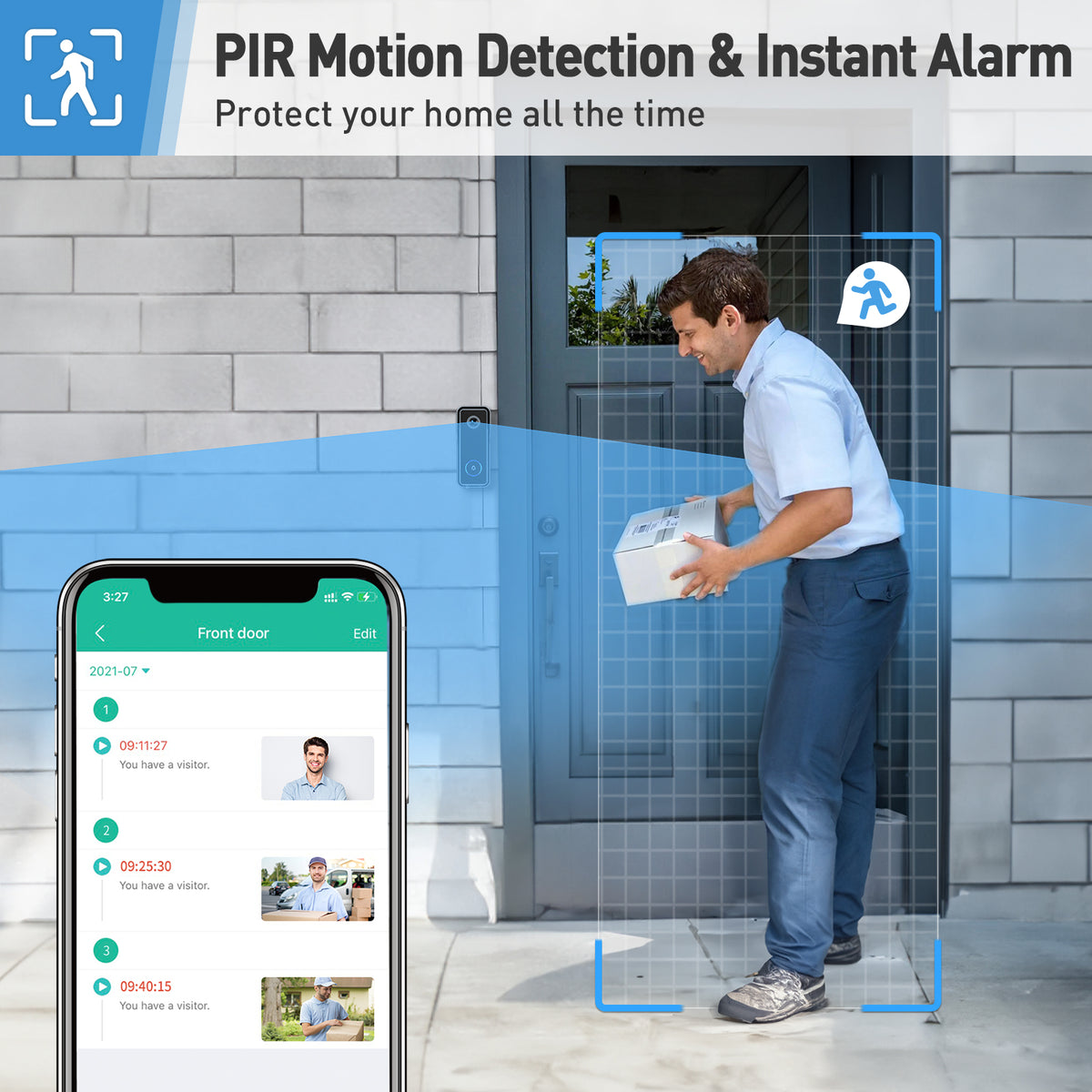 XTU J7 2K Smart Video Doorbell Camera with PIR Motion Detection, Night Vision, 2-Way Audio, SD Card & Cloud Storage