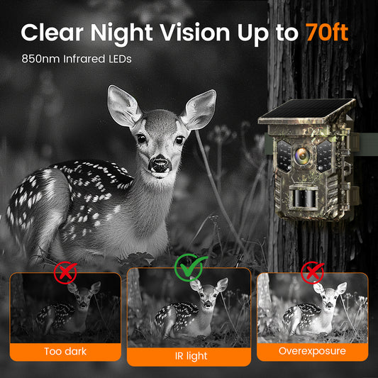 XTU Solar Trail Camera WiFi & Bluetooth, 64MP 4K Game Camera with Night Vision, 0.2s Trigger & Low-Glow IR Night Vision