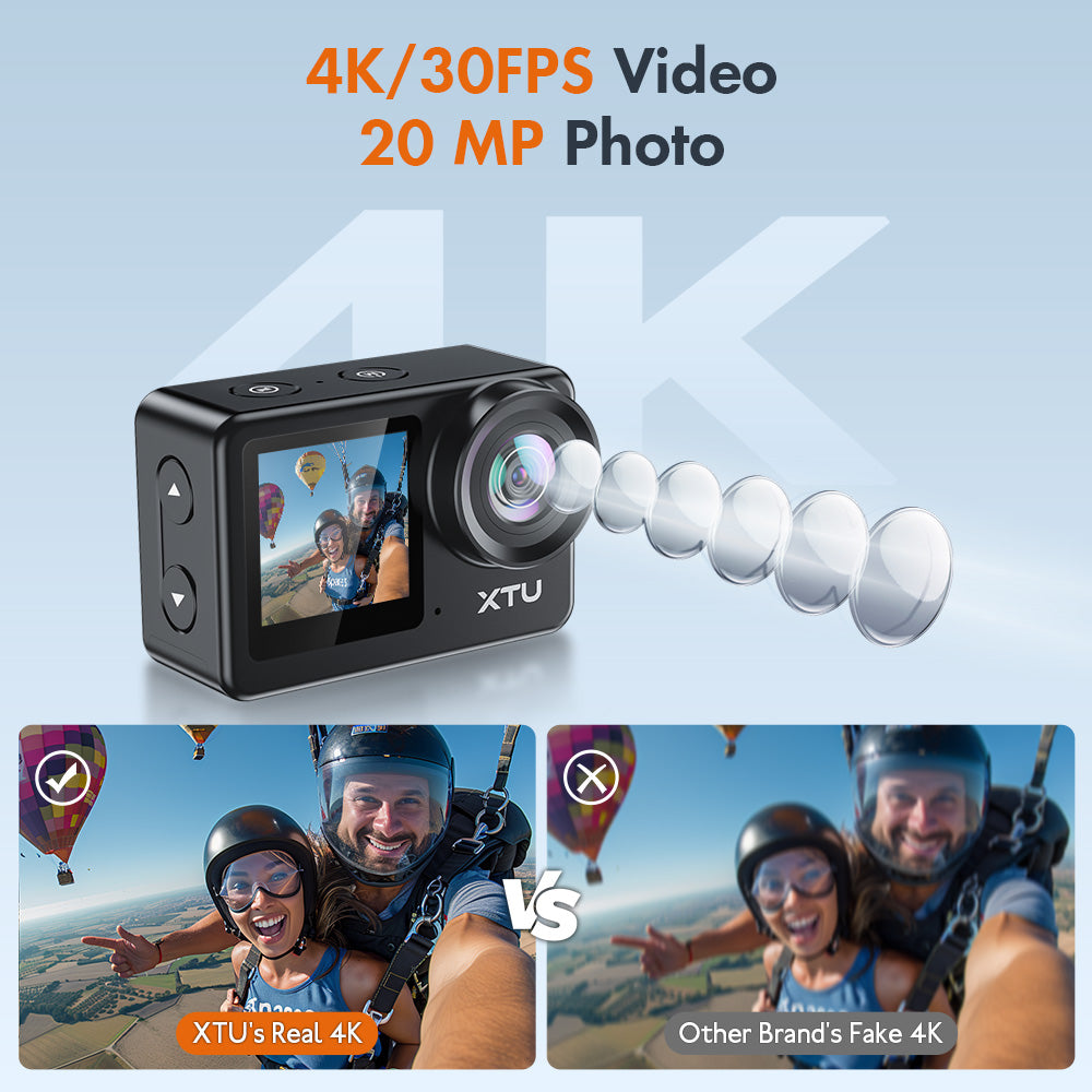 Caméra d'action XTU S6 4K30fps avec stabilisation d'image et carte SD 64G