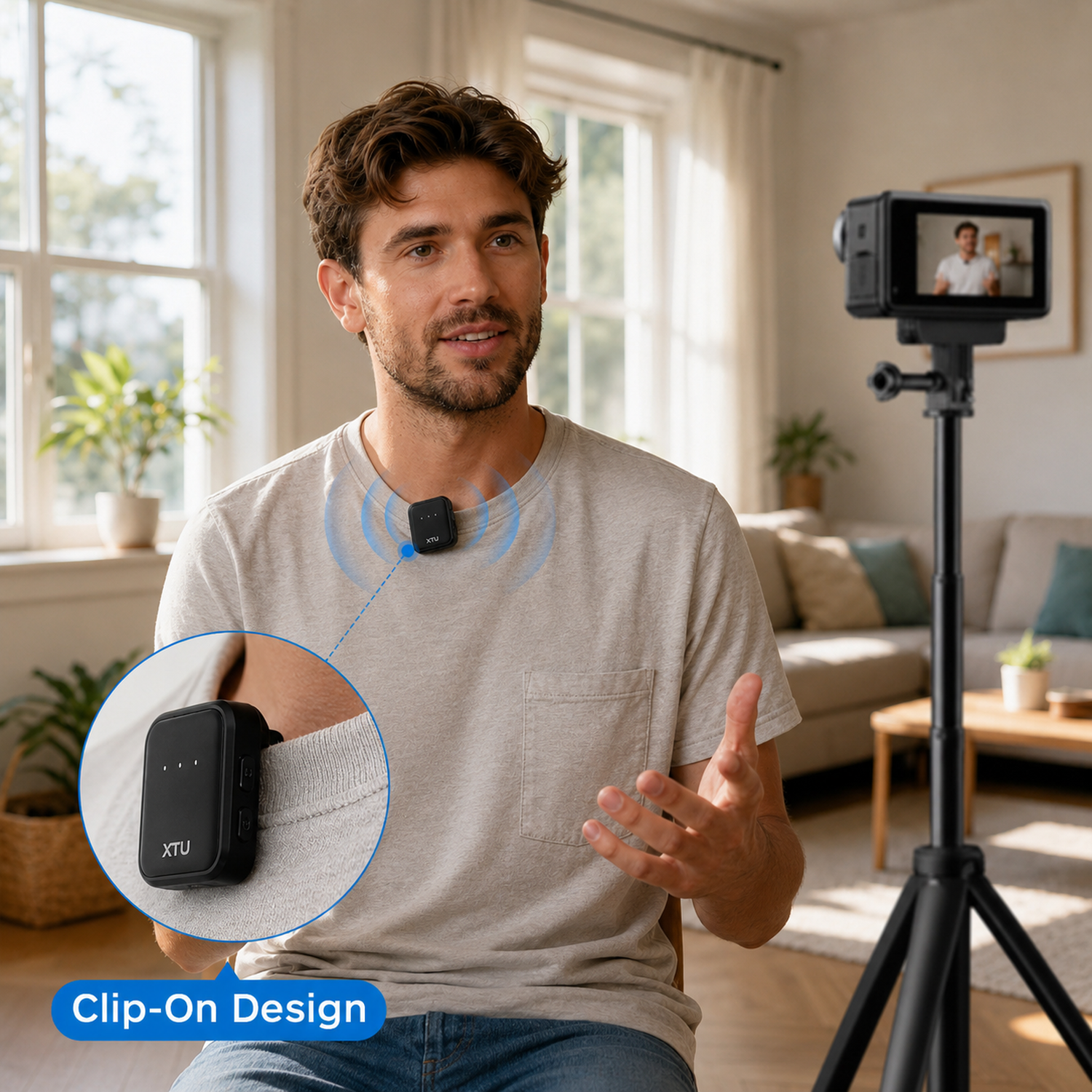 XTU Mic 1 Bluetooth Wireless Microphone for Action Cameras | Clip-On Mic for S7 Pro & S7 Pro Max