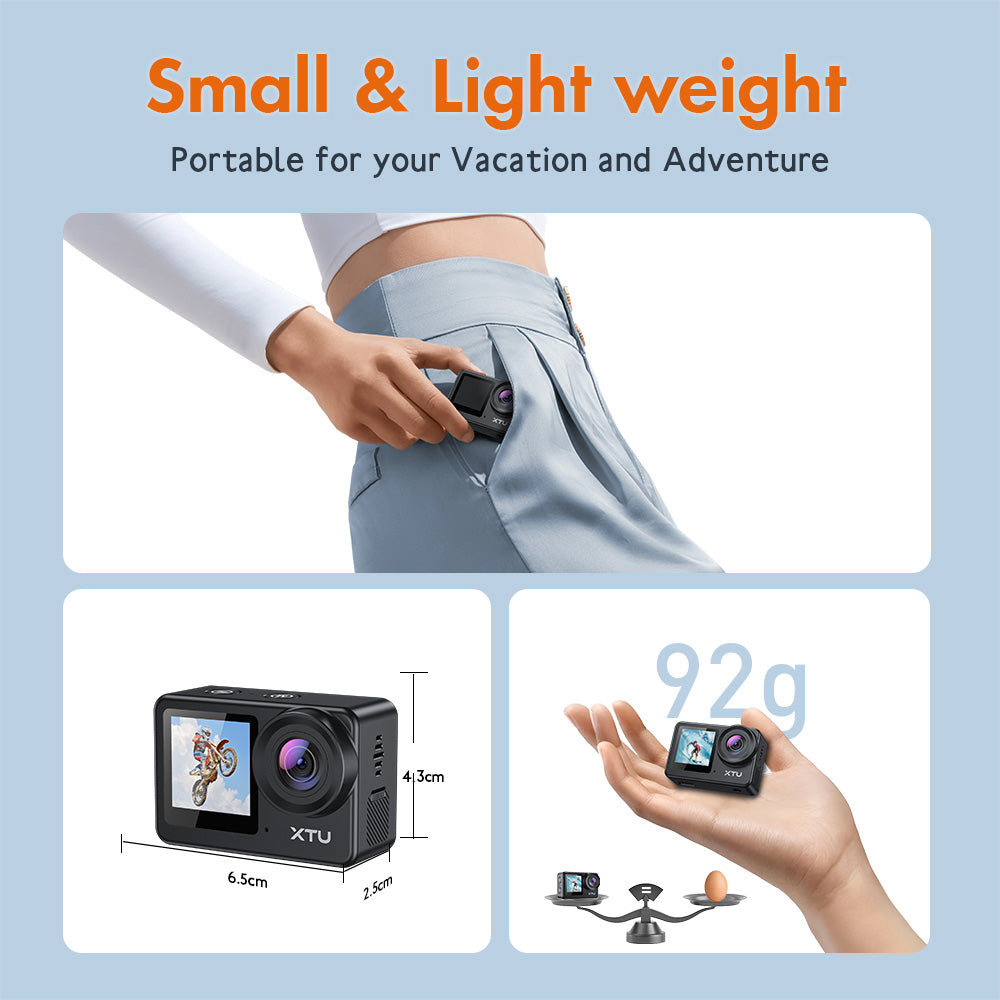 Caméra d'action XTU S6 4K30fps avec stabilisation d'image et carte SD 64G