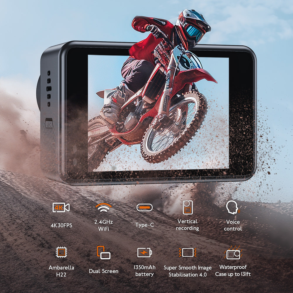Caméra d'action XTU S6 4K30fps avec stabilisation d'image et carte SD 64G