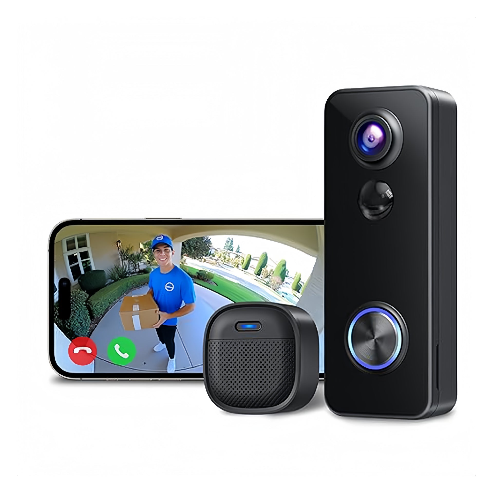 XTU J9 Plus Wireless Video Doorbell Camera 2K Battery Doorbell 180° Head to Toe View Two Way Audio Local & Cloud Storage Works Alexa & Google Home
