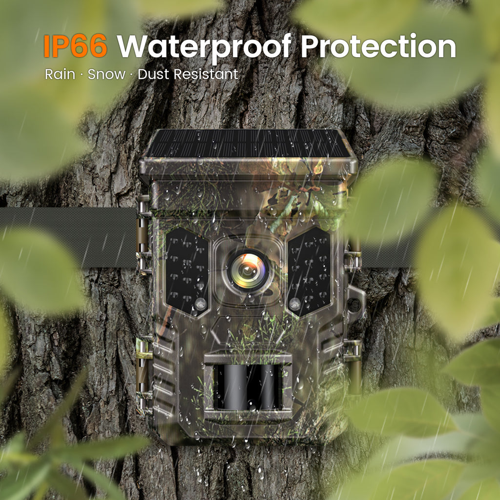 XTU SV-TCQSW Solar WiFi Trail Camera with Bluetooth, 64MP 4K Wildlife Game Camera, 0.2s Motion Activated Trigger, Low-Glow IR Night Vision