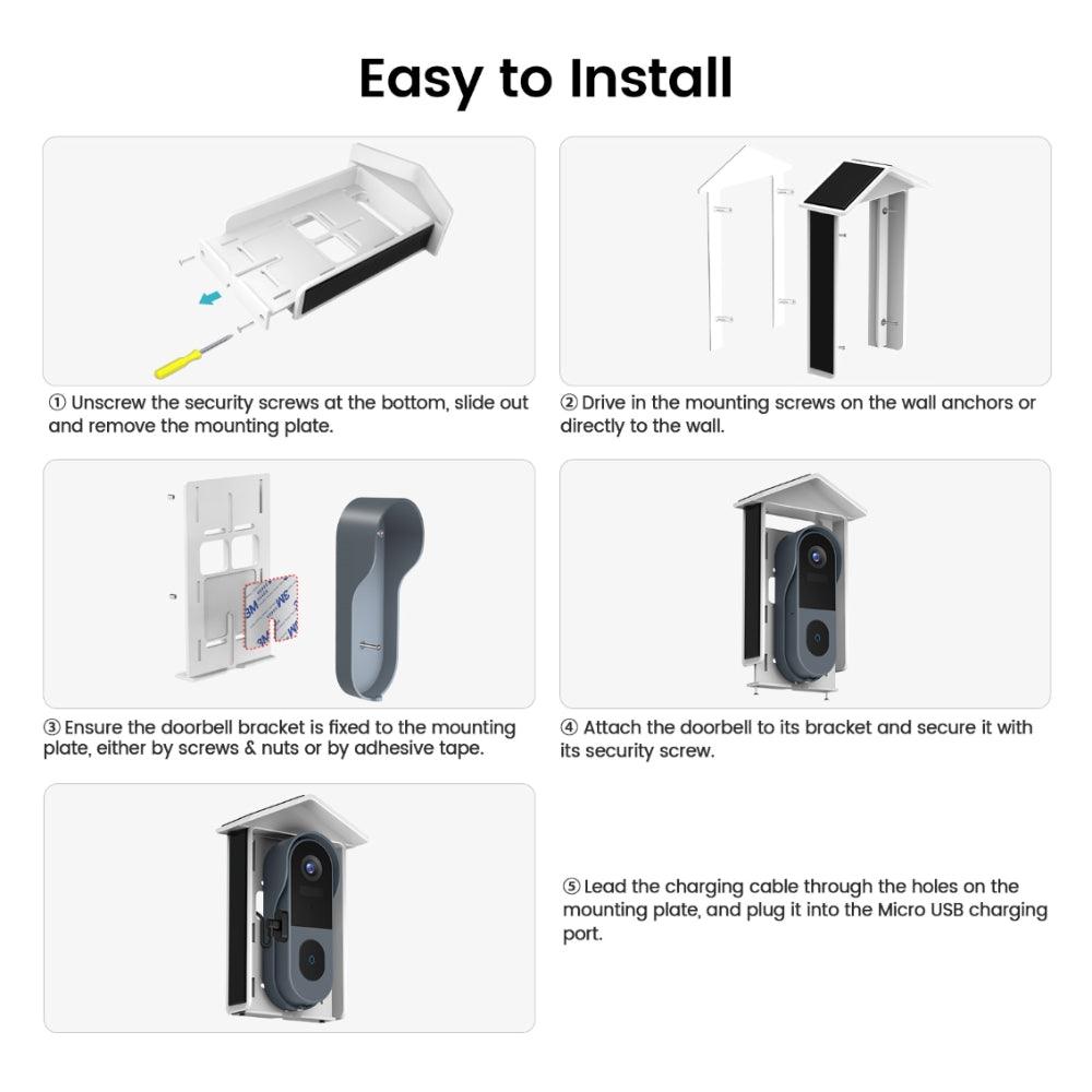 XTU Solar Charger for Wireless Video Doorbells | Weatherproof Solar Panel