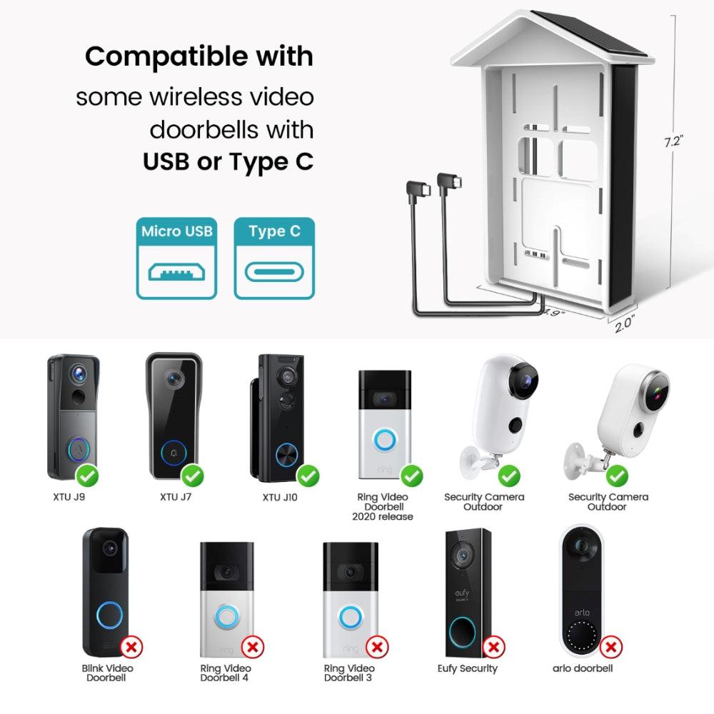 XTU Solar Charger for Wireless Video Doorbells | Weatherproof Solar Panel